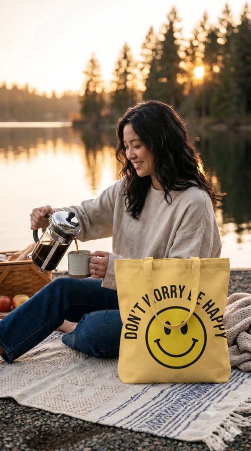 Be Happy |Pixelated83 Premium Unisex AOP Large Totebag