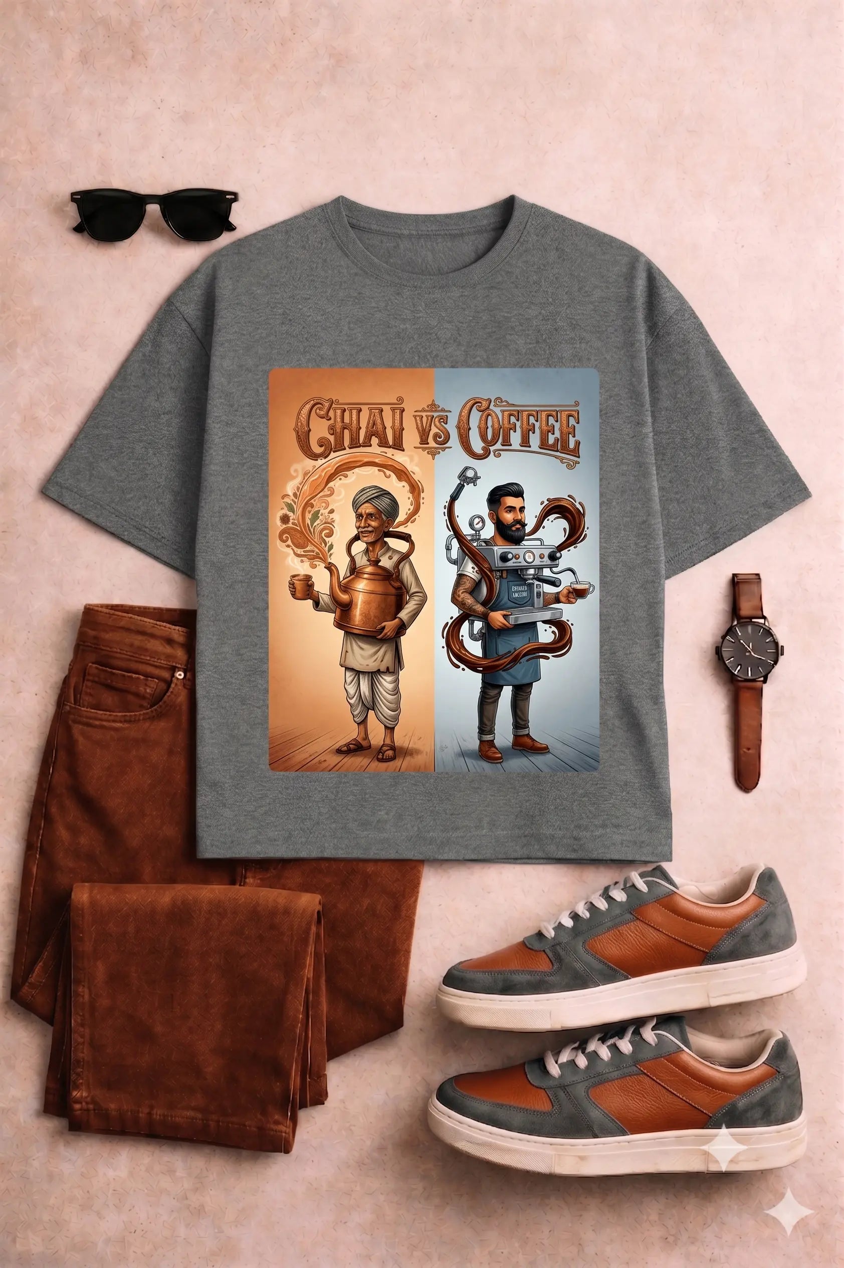 Chai Vs Coffee | Pixelated83 Premium Unisex Classic Crew T-Shirt